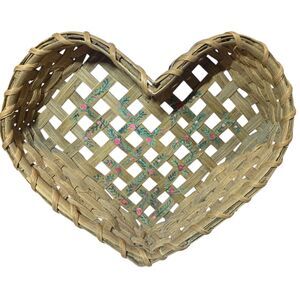 Handmade Vintage Heart Basket with Hand painted Florals Country Farmhouse